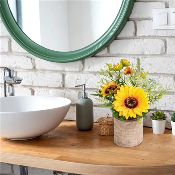 Sunflower Artificial Flowers Pot, Sunflower Decor, Yellow Fake Flower in Pots - Picture 5 of 7